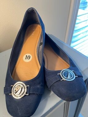 Nautica Navy Suede Ballet Flats with Silver Emblem